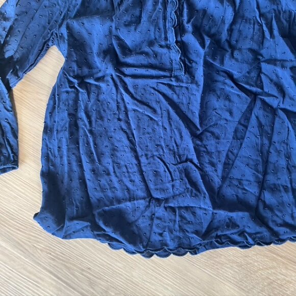 Maeve Navy Blue Emmaline Raised Clip Dot Textured Long Sleeve Blouse Size 12 - Picture 3 of 9